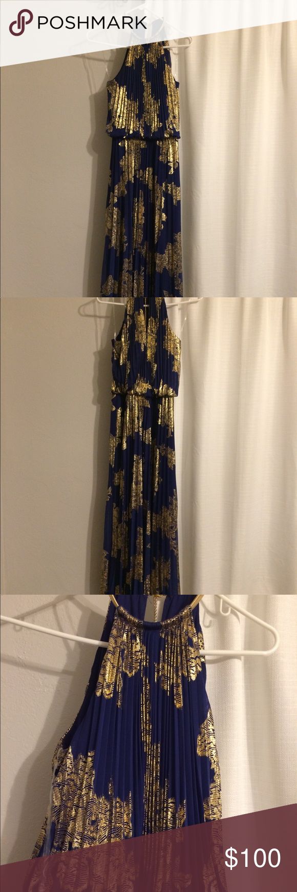 MSK full length size 6 royal blue and gold dress | Blue and gold dress