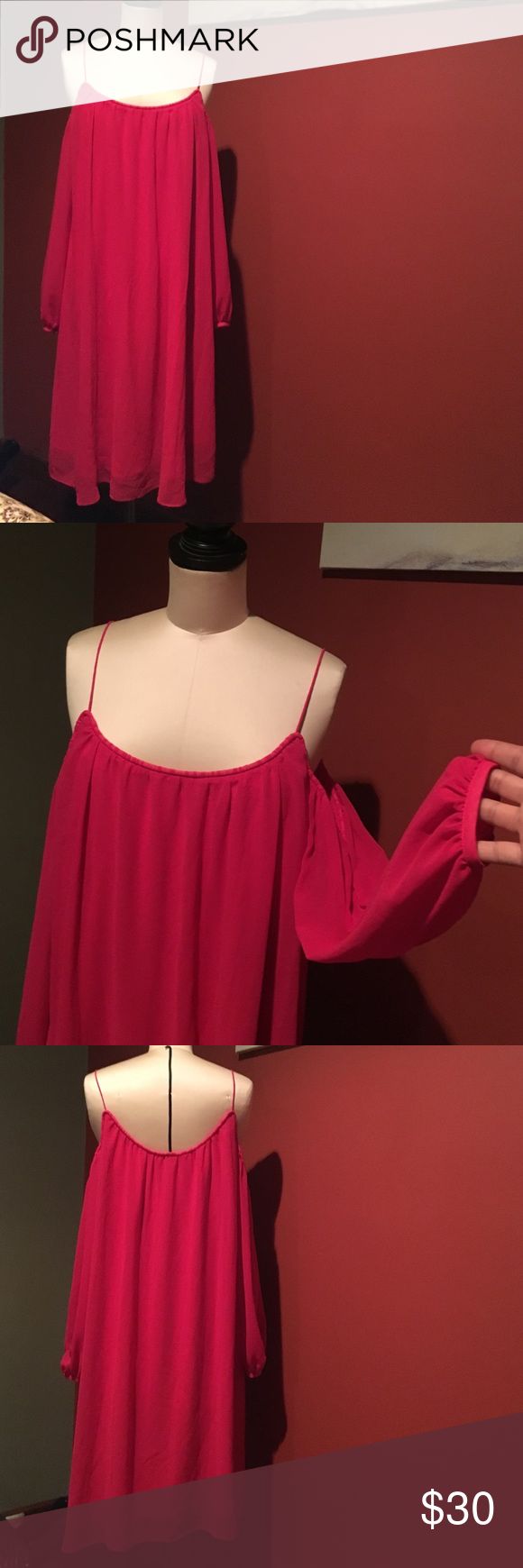 Long Sleeve Calvin Klein Off Shoulder Pink Dress | Dresses, Pink dress