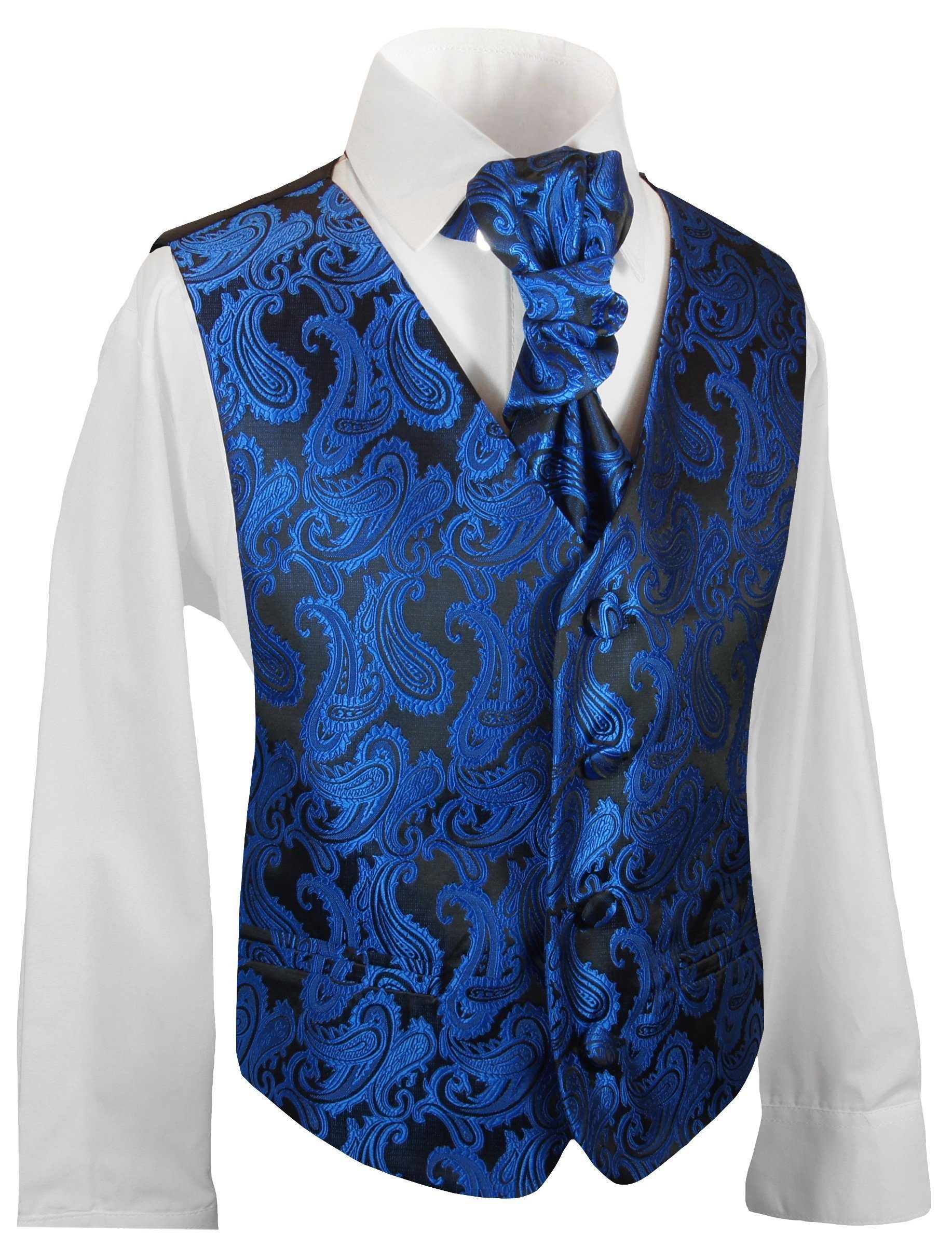 Boys Royal Blue Paisley Tuxedo Vest with Cravat | Black tie attire