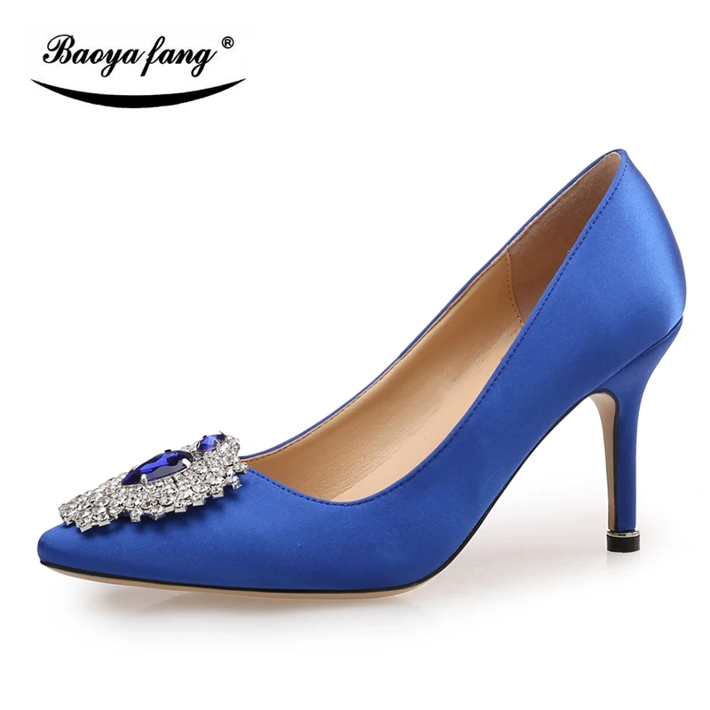 BaoYaFang New arrival Royal Blue Satin Party dress shoe Thin heel
