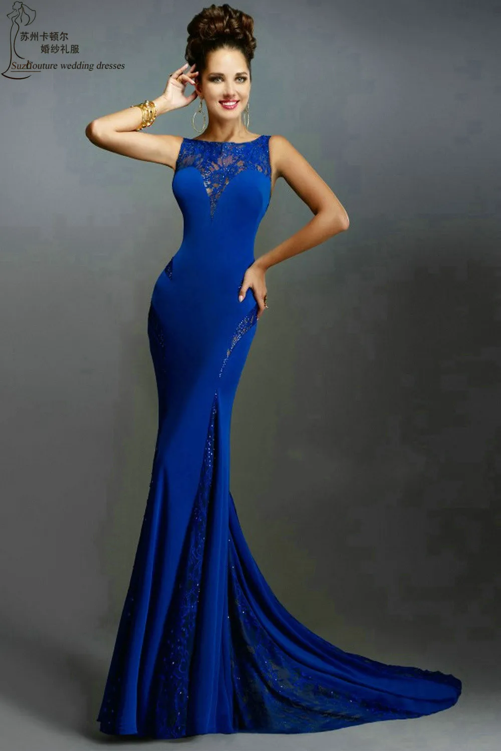 Long Prom Dresses PM996 Sexy Beading Open Back Mermaid Royal Blue Party