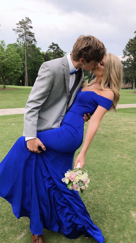 Royal blue dress prom bouquet on Stylevore