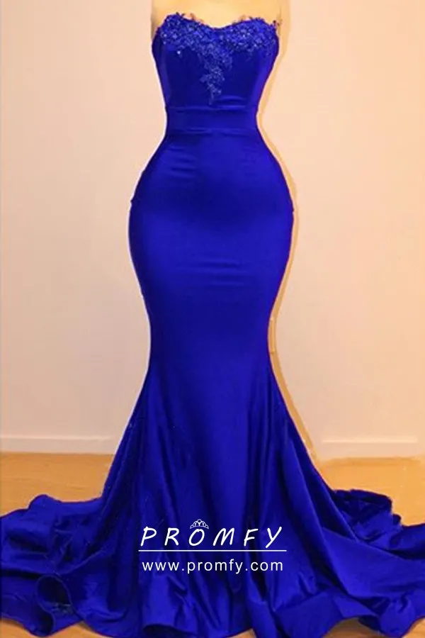 Royal Blue Strapless Sweetheart Mermaid Prom Dress - Promfy