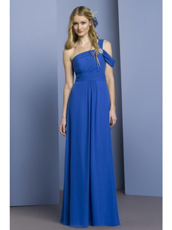 Royal Blue One Shoulder Full length Chiffon Bridesmaid Dresses | PRLog