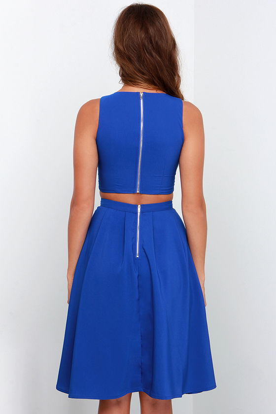 Cute Royal Blue Two-Piece Dress - Midi Two-Piece Dress - $75.00