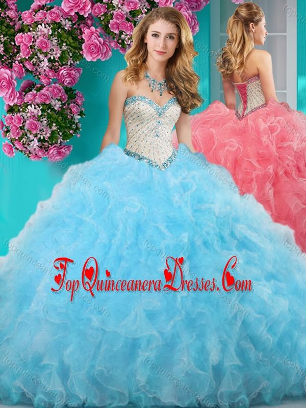 New Style Really Puffy Light Blue Quinceanera Dress with Beading and