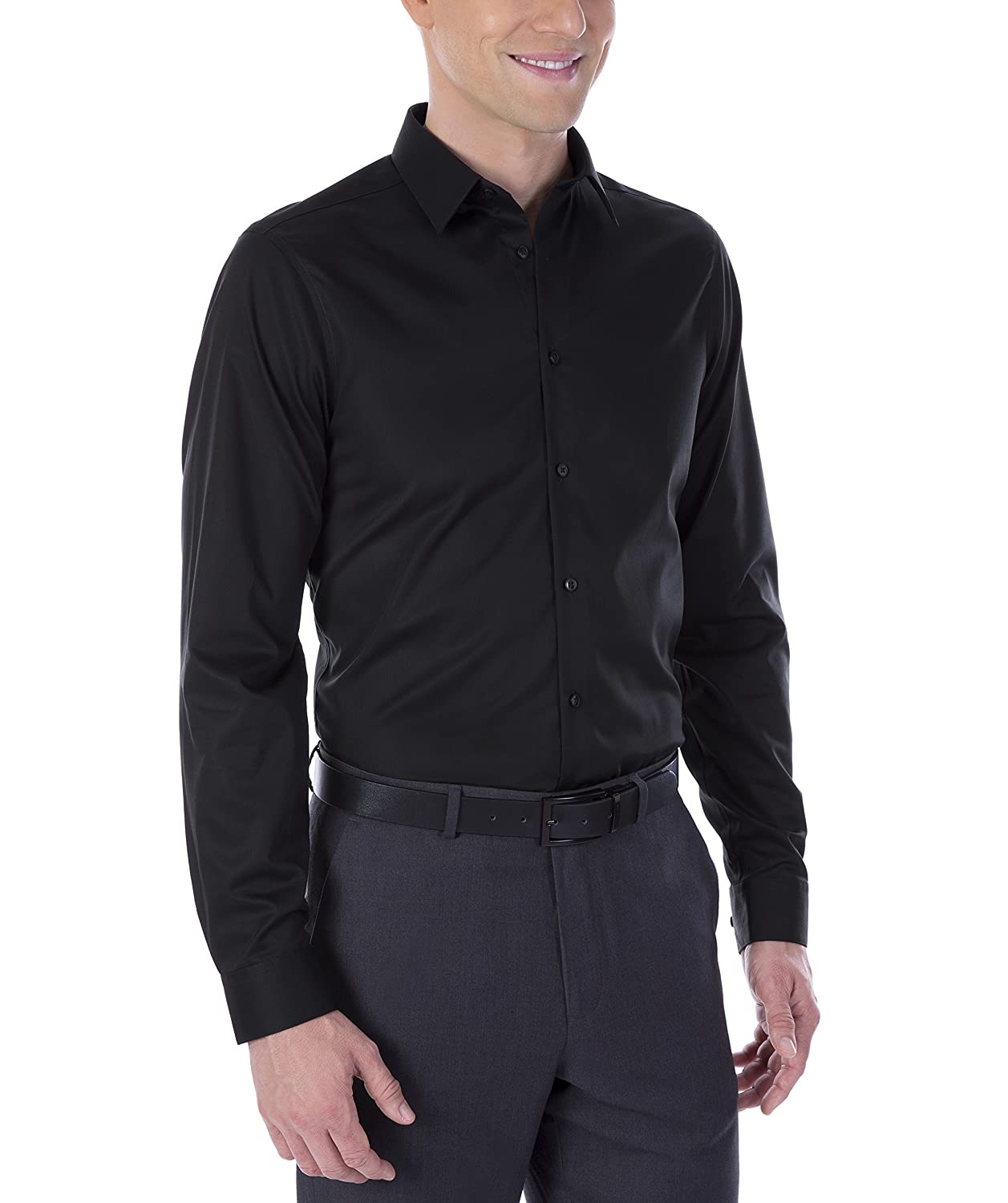 Calvin Klein Men's Dress Shirt Slim Fit Non Iron Herringbone,, Black