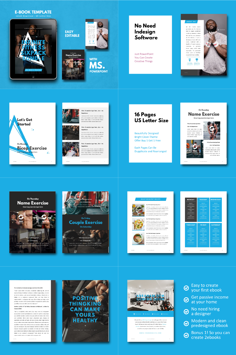 Fitness eBook Presentation PowerPoint template | Ebook template design