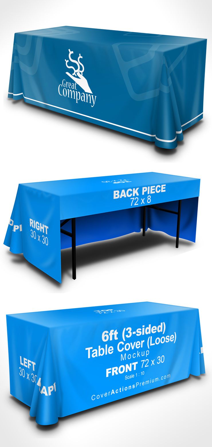 Table Cover Mockup – 6 ft 3 Sided- Loose | Cover Actions Premium