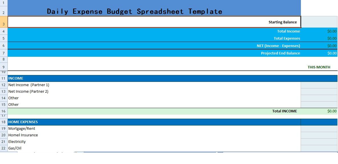 Daily Expense Budget Spreadsheet Templates for Excel | Project